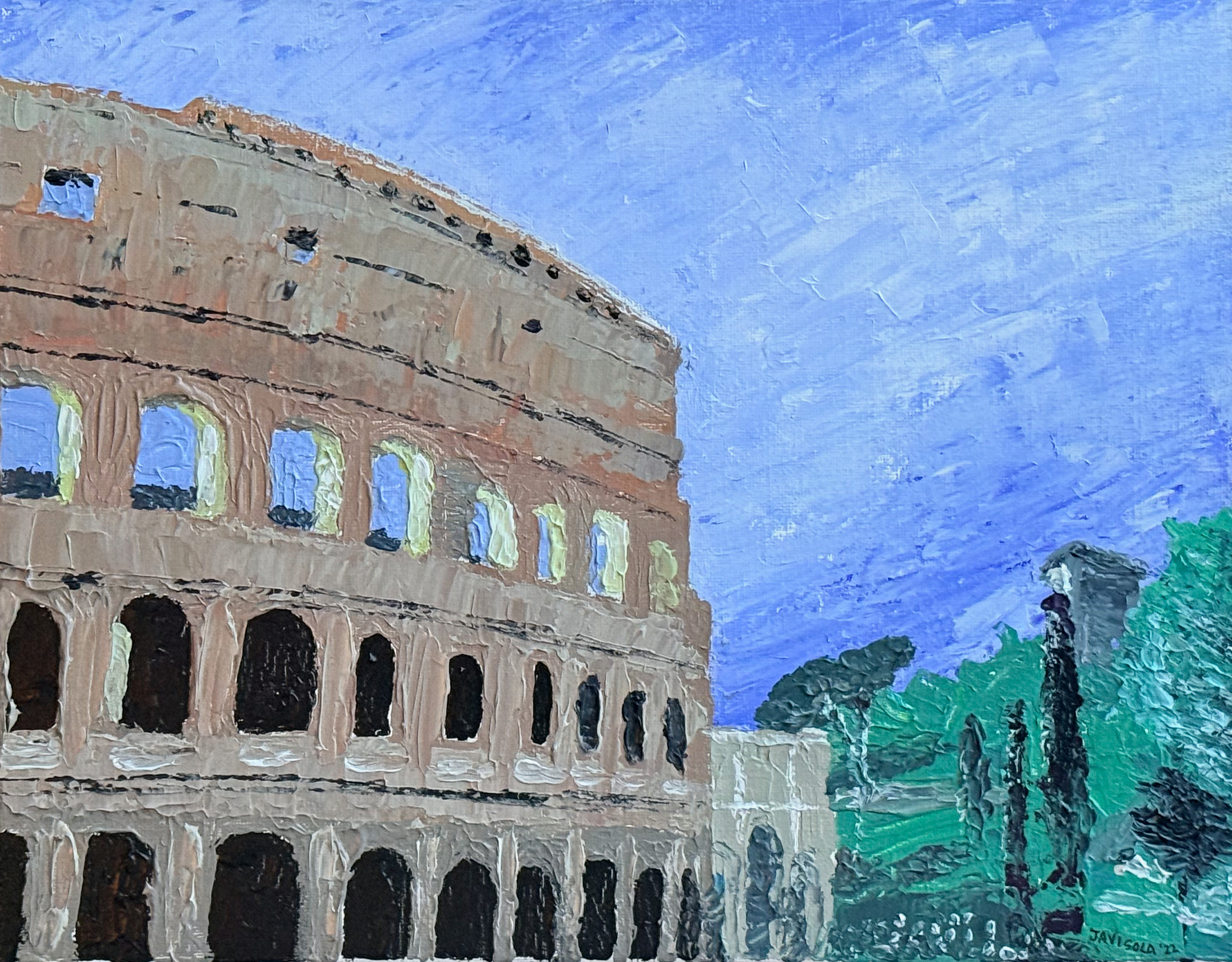 Original acrylic painting of the Colosseum in Rome by Javi Sola