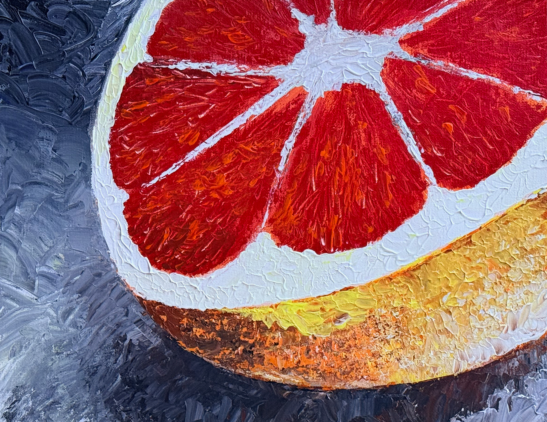 Original acrylic painting of a grapefruit by Javi Sola