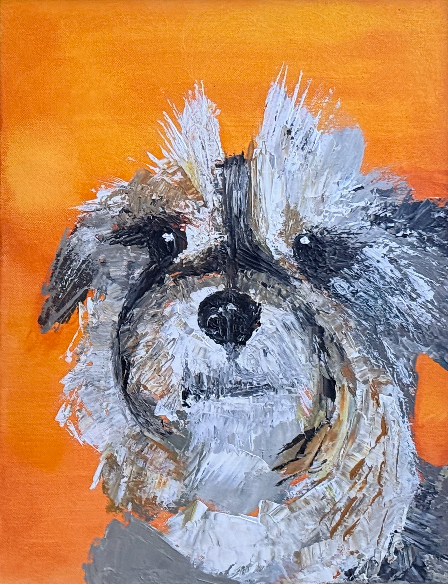 Original acrylic portrait of Niko, Javi Sola's dog, on canvas