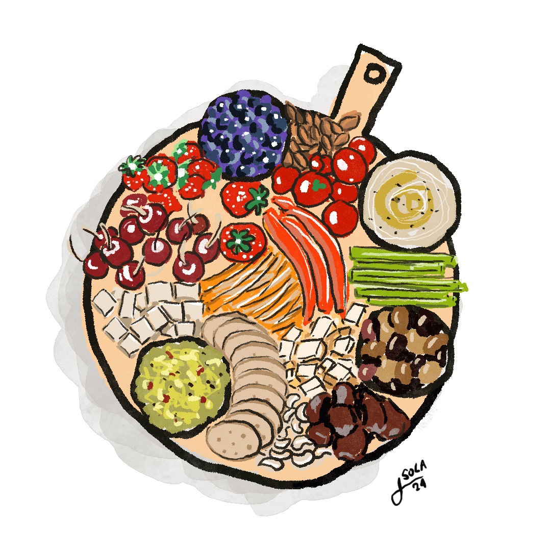 Food illustration of a charcuterie board with meats and cheeses by Javi Sola