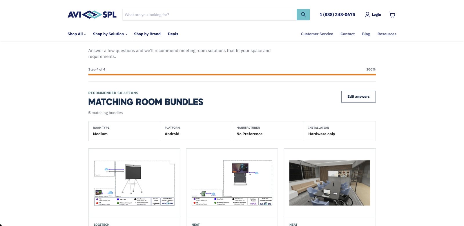 FastTrack results showing the customer's answers and five matching room bundles, designed and built by Javi Sola