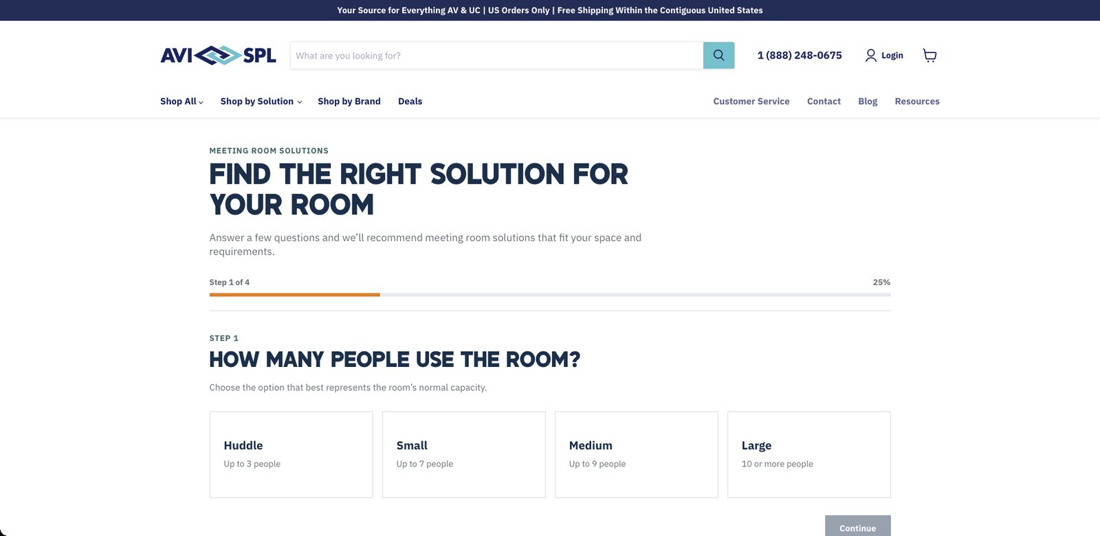 FastTrack room configurator step 1 of 4, asking how many people use the room, designed and built by Javi Sola