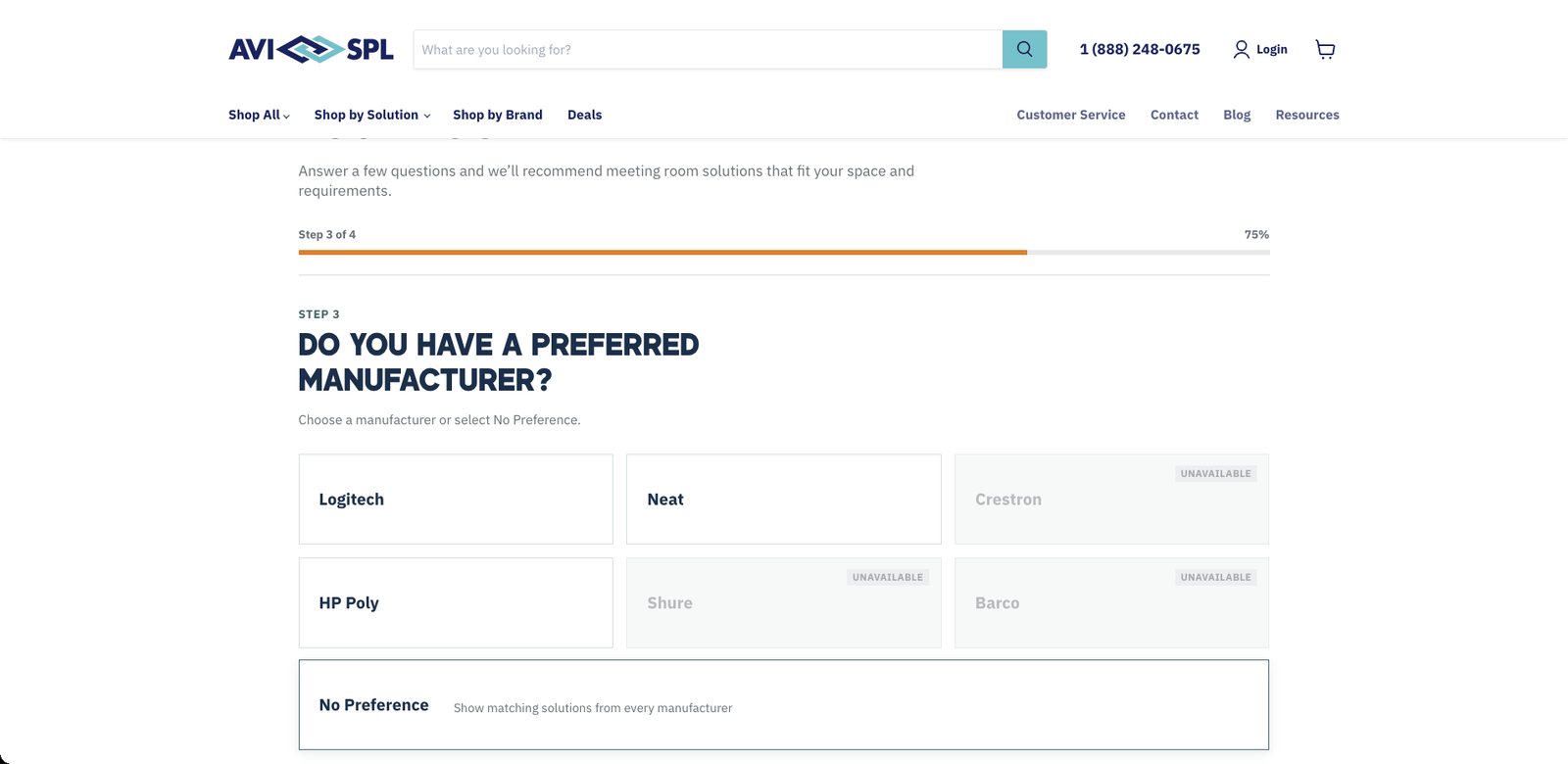 FastTrack step 3 of 4, asking for a preferred manufacturer, designed and built by Javi Sola
